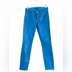 7 For All Mankind Electric Blue Coated Skinny Jeans